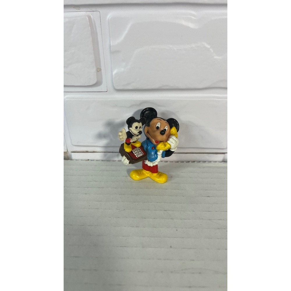 Disney Mickey Mouse Figurine Unisex Small Multi-Color Vintage PVC Phone Toy